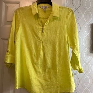 Ellen Tracy  Vibrant Yellow Linen Blouse